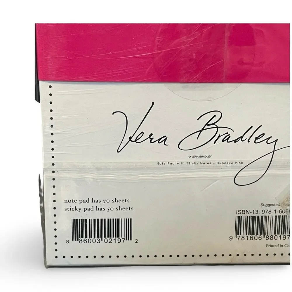 Vera Bradley Note Pad Set Sticky Notes Cupcake Pink Paisley Sealed Retired New